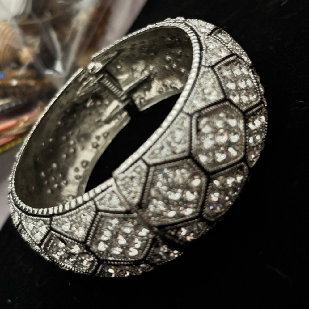 Silver Crystal Pavé Geometric Hinged Bangle Bracelet - Women's rhinestones